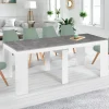 Table console extensible bois blanc et effet béton 10 personnes