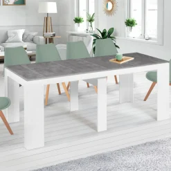 Table console extensible bois blanc et effet béton 10 personnes