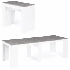 Table console extensible bois blanc et effet béton 10 personnes