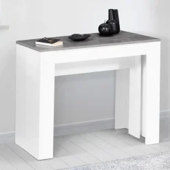 Table console extensible bois blanc et effet béton 10 personnes