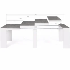 Table console extensible bois blanc et effet béton 10 personnes