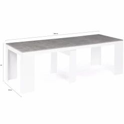 Table console extensible bois blanc et effet béton 10 personnes