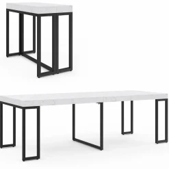 Table console extensible effet marbre blanc 10 personnes