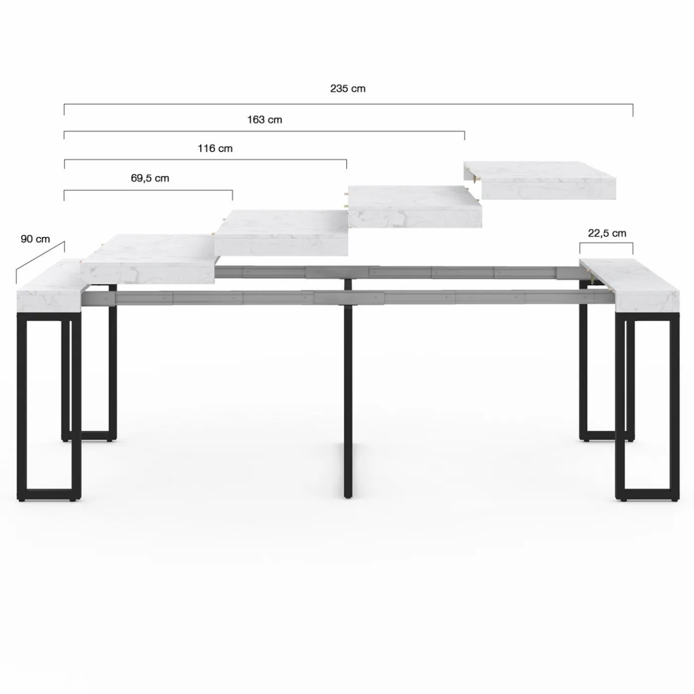 Table console extensible effet marbre blanc 10 personnes