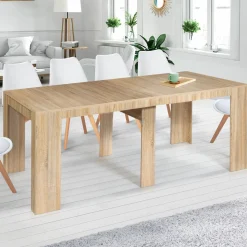 Table console extensible imitation hêtre 10 personnes 235 cm