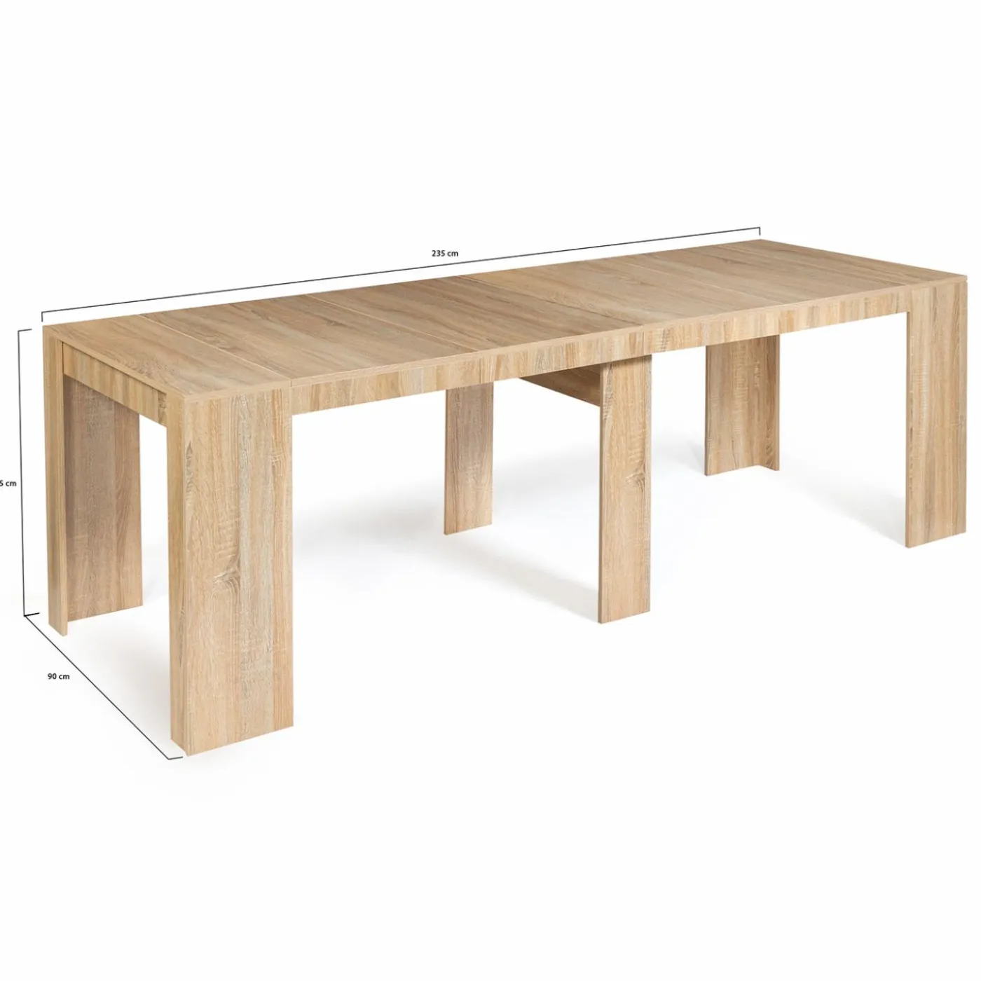 Table console extensible imitation hêtre 10 personnes 235 cm