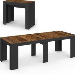 Table console extensible 235 cm effet vieilli et noir 10 personnes