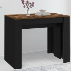 Table console extensible 235 cm effet vieilli et noir 10 personnes