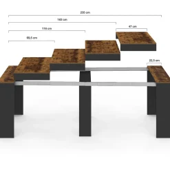Table console extensible 235 cm effet vieilli et noir 10 personnes