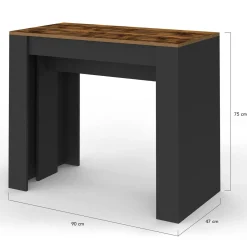 Table console extensible 235 cm effet vieilli et noir 10 personnes