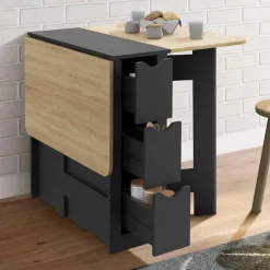 Table console pliable bois et noir 2-4 personnes