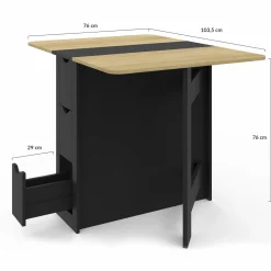 Table console pliable bois et noir 2-4 personnes