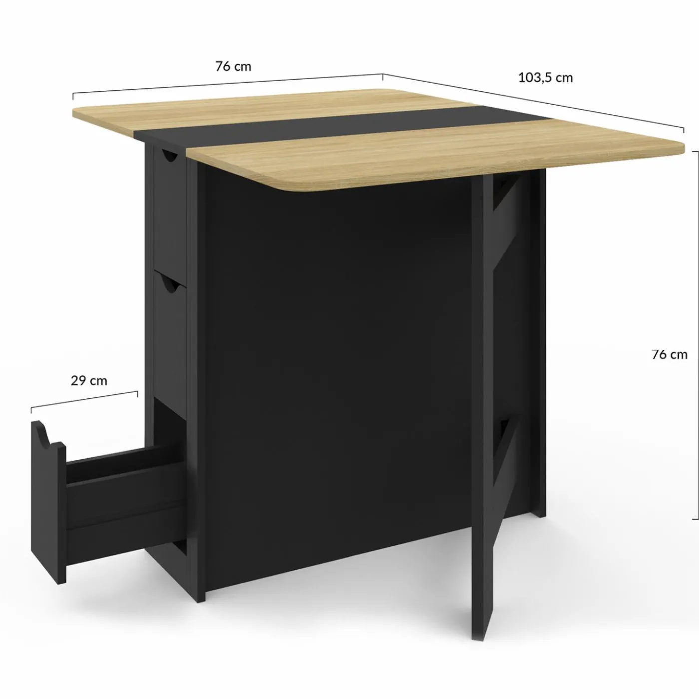 Table console pliable bois et noir 2-4 personnes