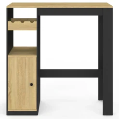 Table de bar 2 personnes bois et noir avec placard et range bouteilles