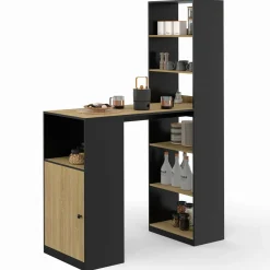 Table de bar avec rangements noir et bois