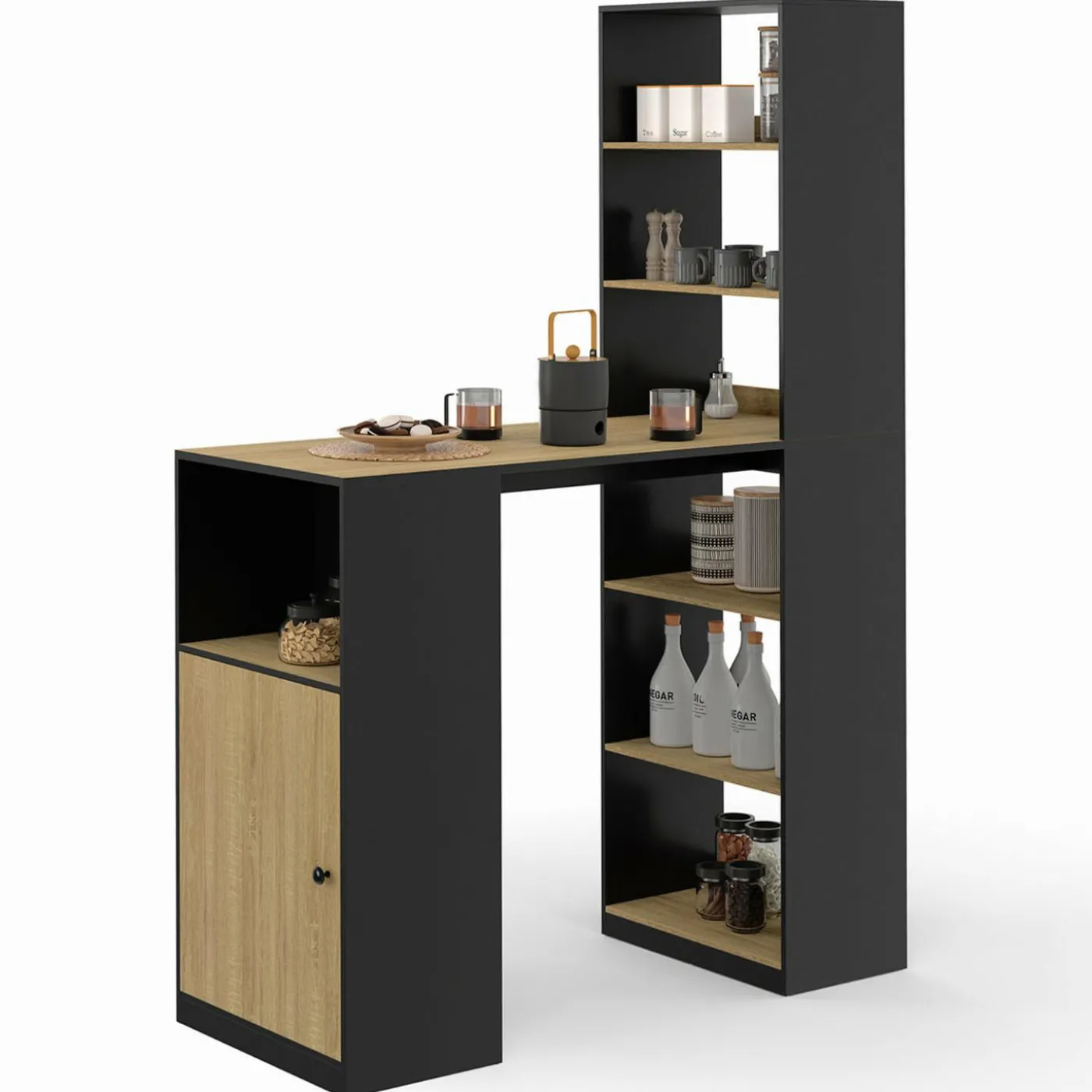 Table de bar avec rangements noir et bois