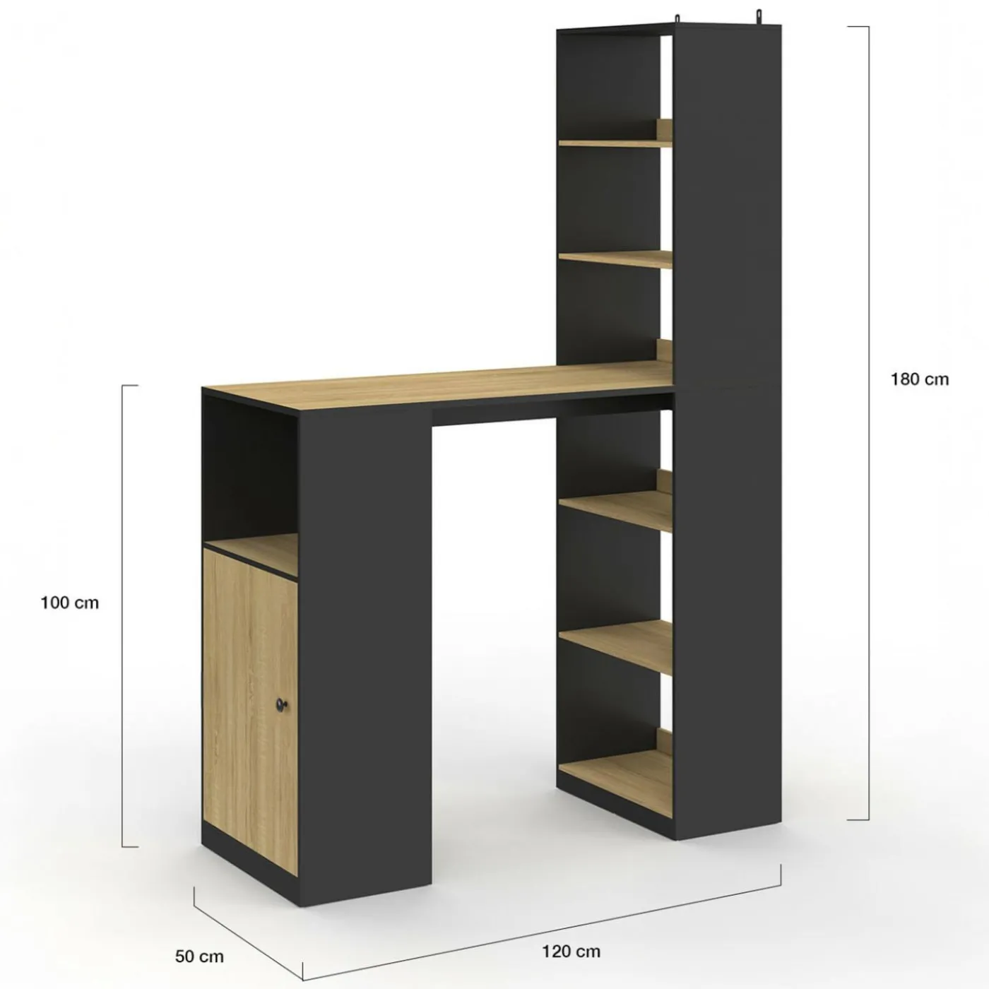 Table de bar avec rangements noir et bois