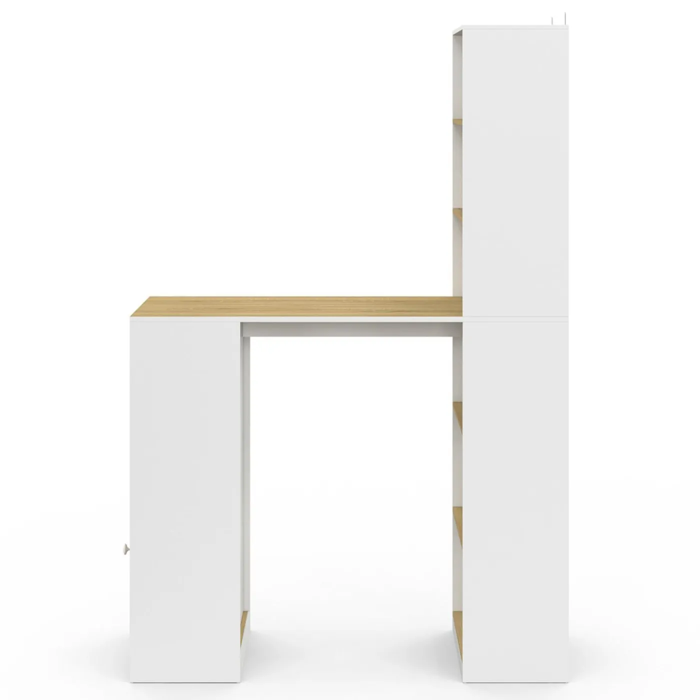 Table de bar blanc et bois avec rangements