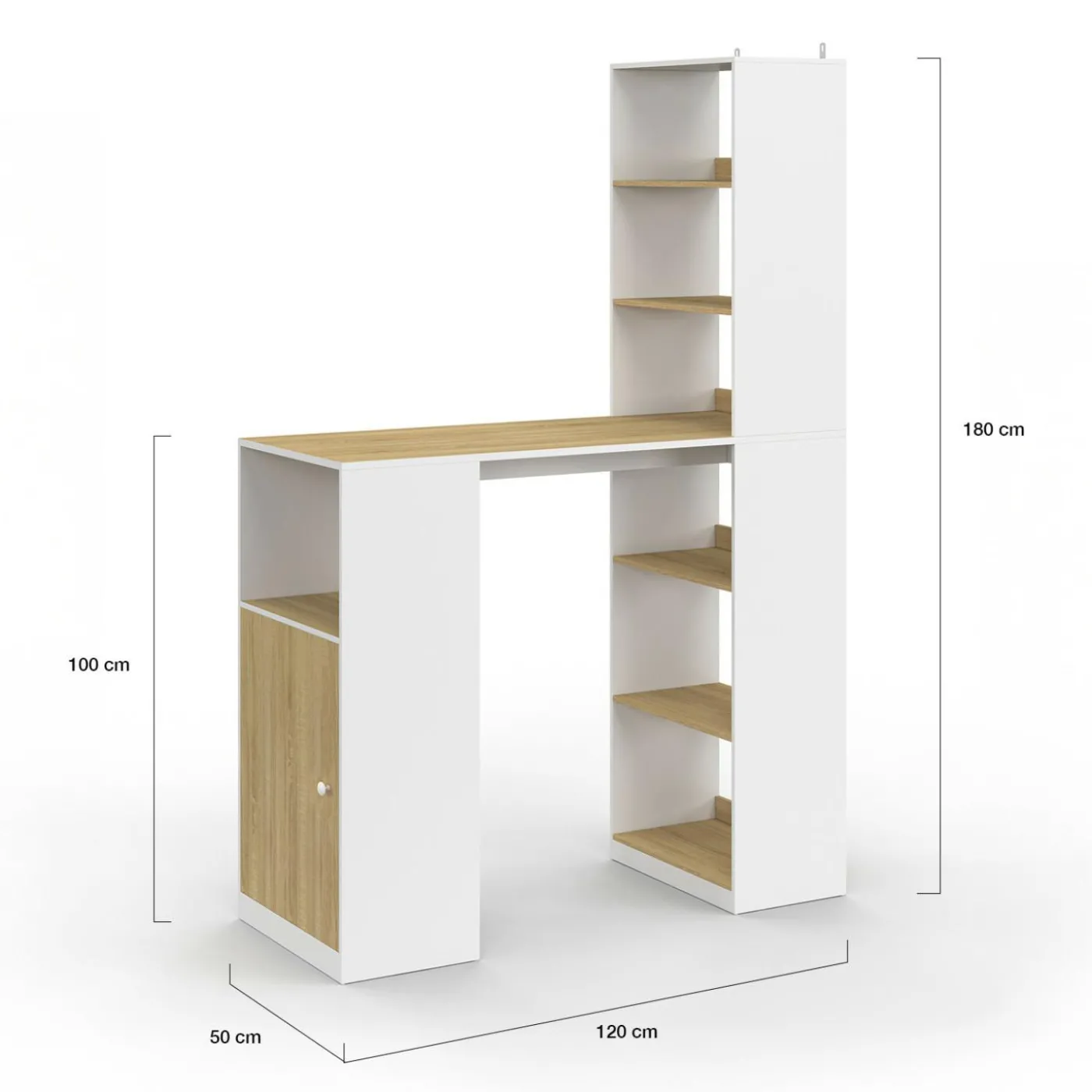 Table de bar blanc et bois avec rangements
