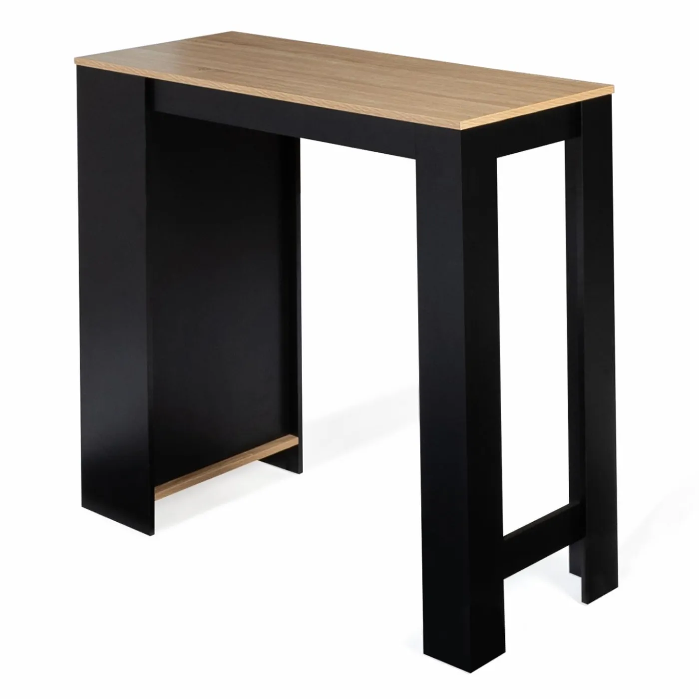 Table de bar haute noire et bois 2 à 4 personnes avec rangement