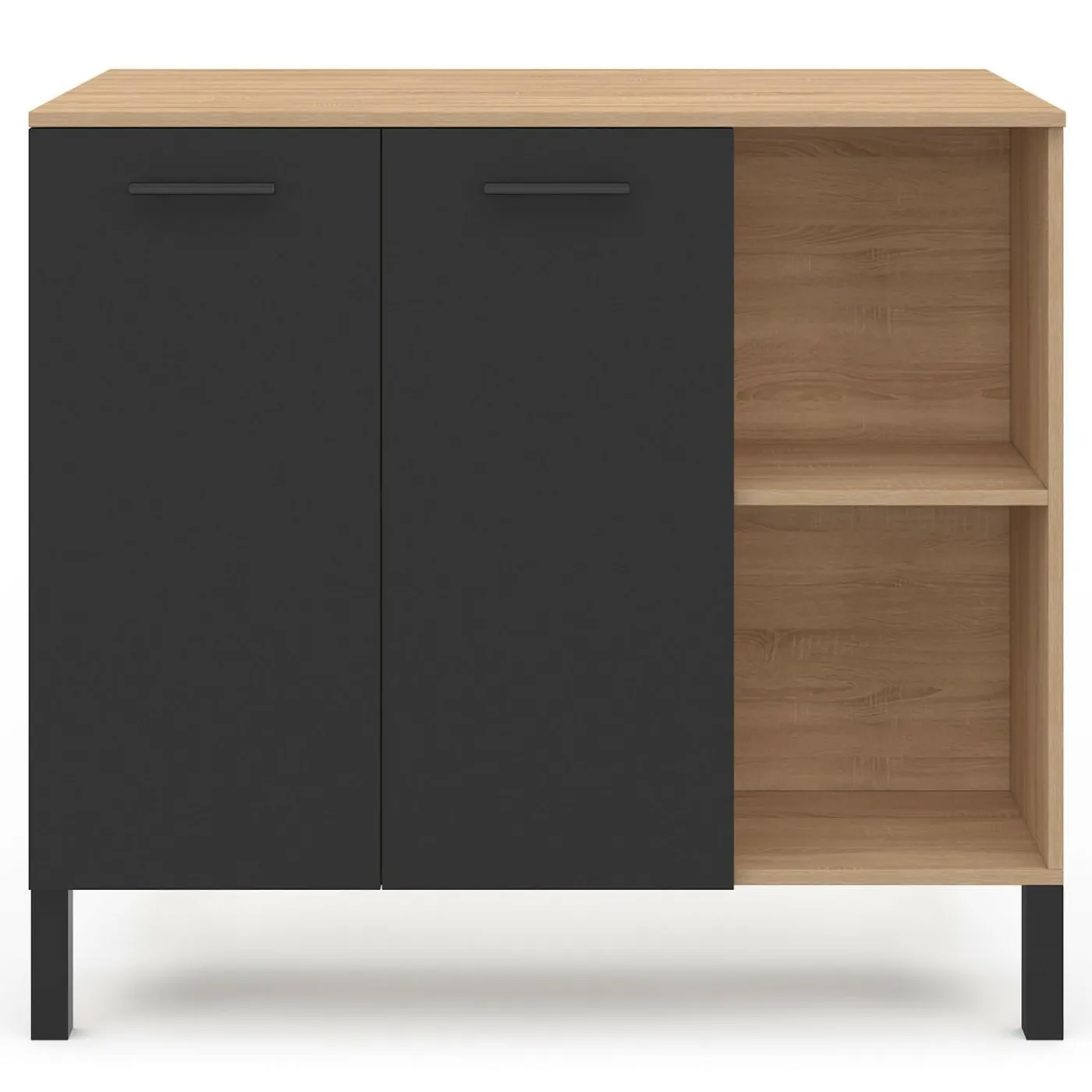 Table de bar îlot 100 cm bois noir et plateau façon hêtre