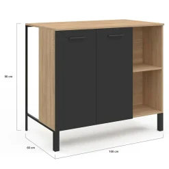 Table de bar îlot 100 cm bois noir et plateau façon hêtre
