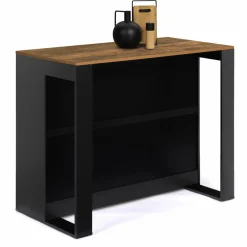 Table de bar îlot bois noir et plateau foncé