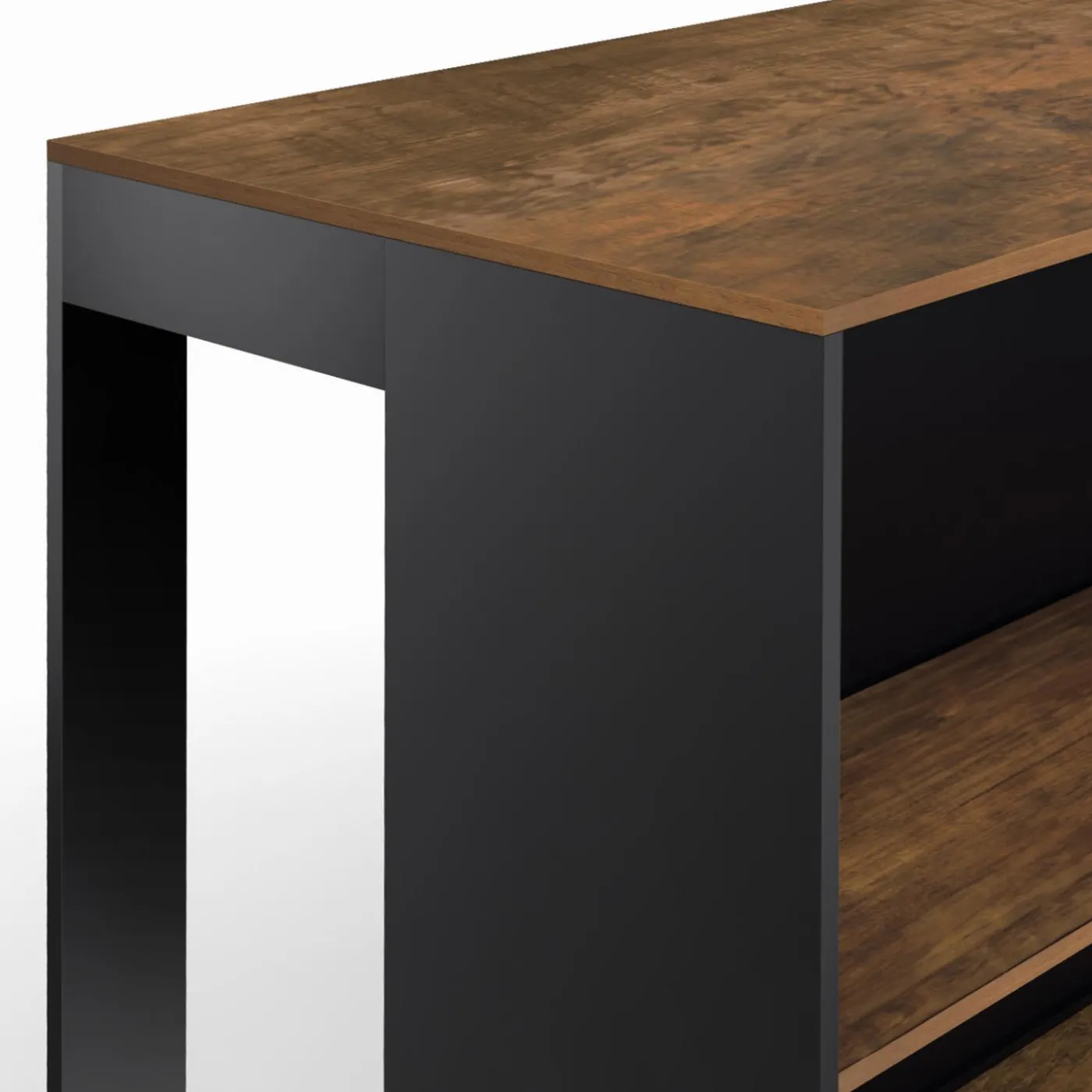 Table de bar îlot bois noir et plateau foncé