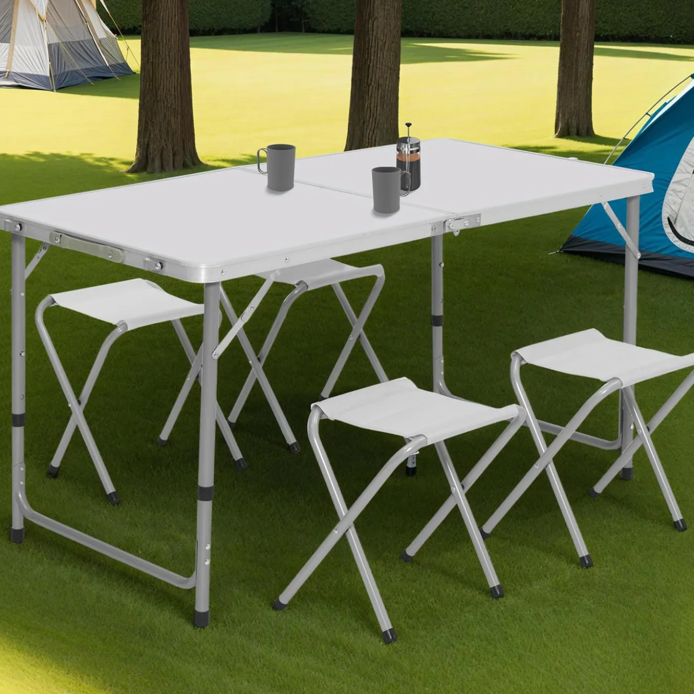 Table de camping pliante de 120 cm à hauteur réglable pour 4 personnes