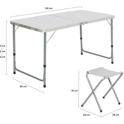 Table de camping pliante de 120 cm à hauteur réglable pour 4 personnes