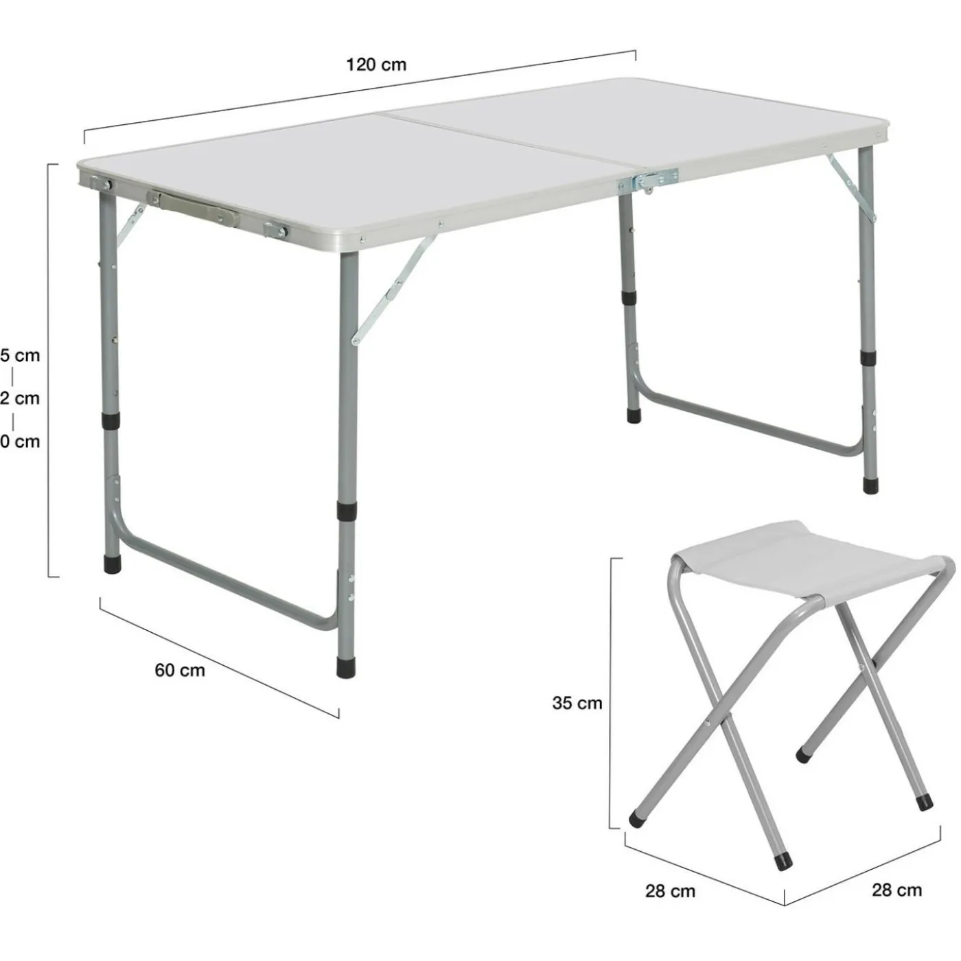 Table de camping pliante de 120 cm à hauteur réglable pour 4 personnes