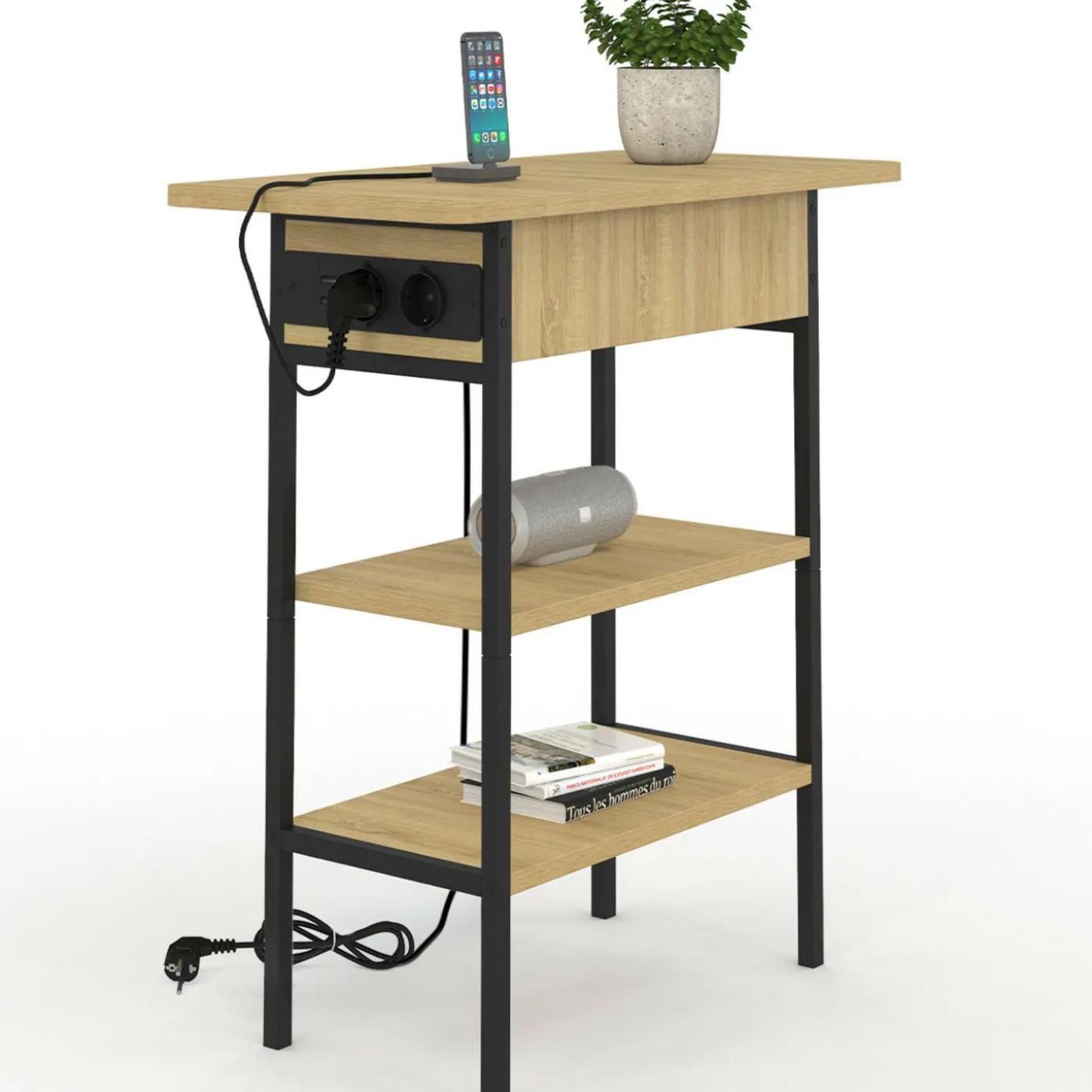 Table de chevet / d'appoint design industriel avec multiprise
