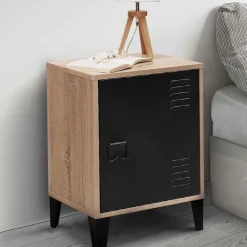 Table de chevet casier métal noir et bois