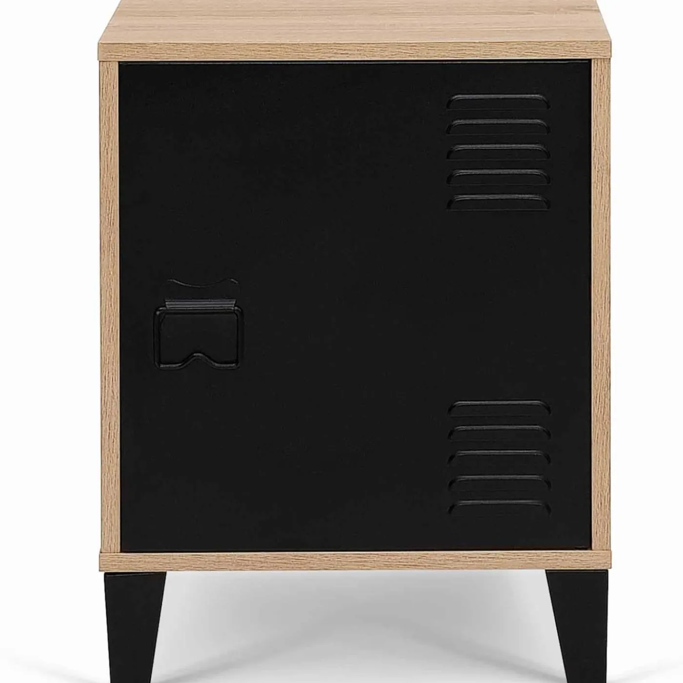 Table de chevet casier métal noir et bois