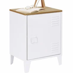 Table de chevet industrielle porte métal et plateau imitation hêtre