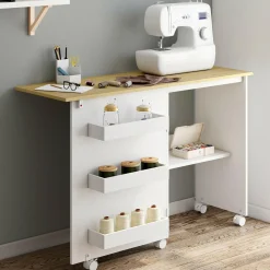 Table de couture pliante à roulettes avec 4 étagères