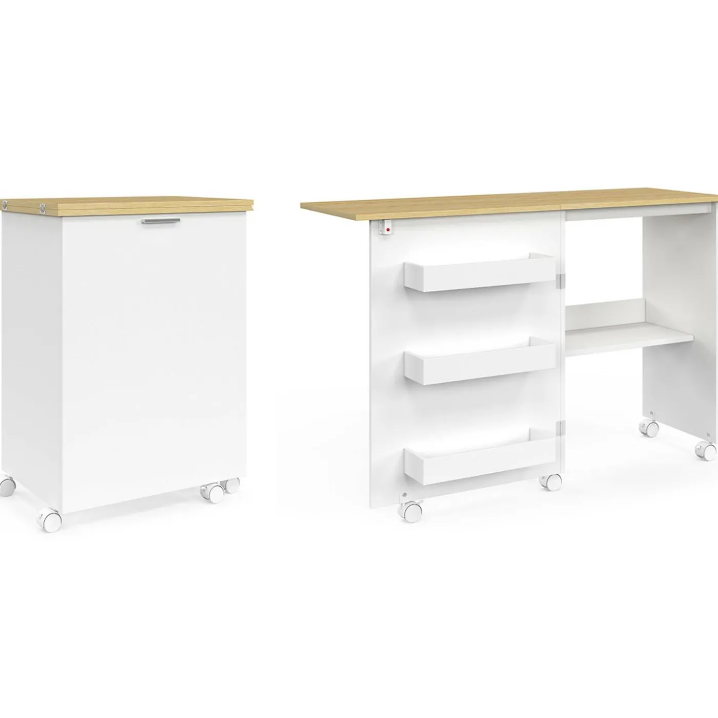 Table de couture pliante à roulettes avec 4 étagères