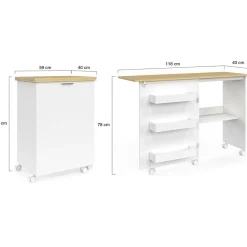 Table de couture pliante à roulettes avec 4 étagères