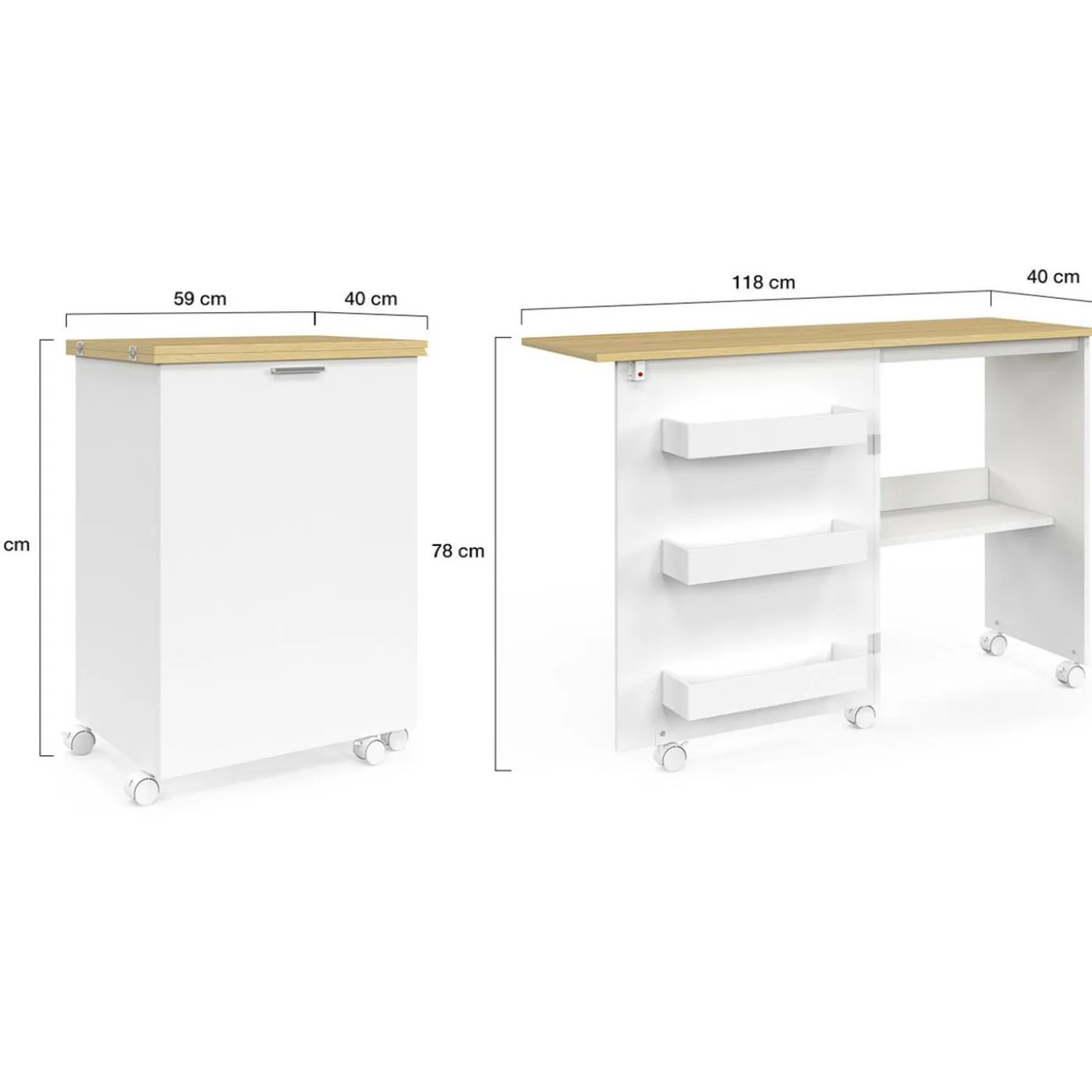Table de couture pliante à roulettes avec 4 étagères