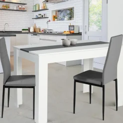 Table de cuisine 6 personnes blanche et grise