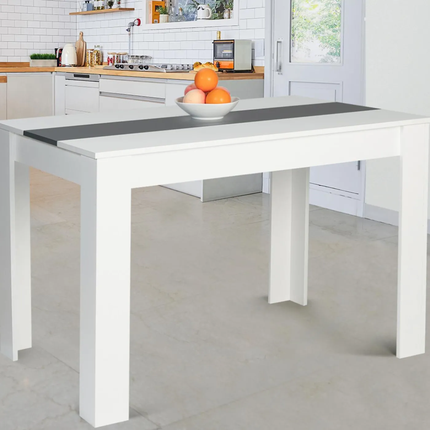 Table de cuisine 6 personnes blanche et grise