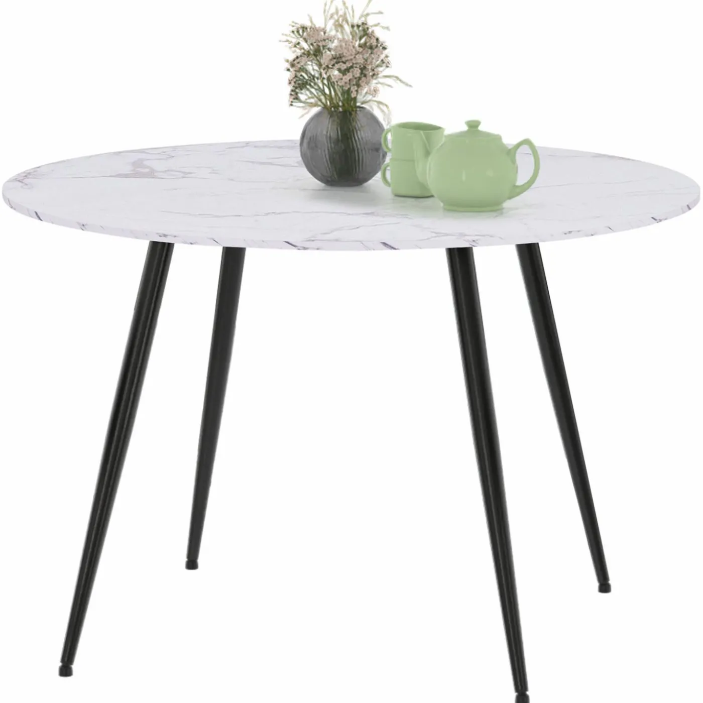 Table de cuisine ronde 4-6 personnes effet marbre blanc 110cm
