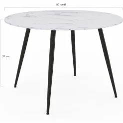 Table de cuisine ronde 4-6 personnes effet marbre blanc 110cm