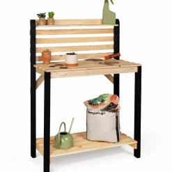 Table de plantation rempotage et préparation en bois naturel et noir