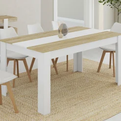 Table de salle à manger 8 personnes bois imitation hêtre et blanc