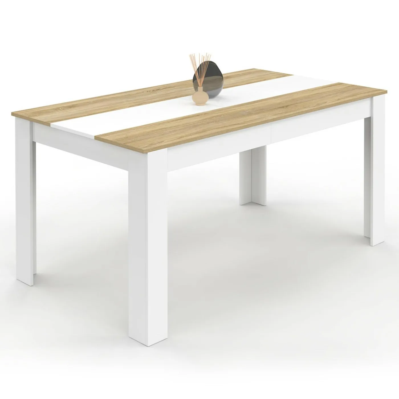 Table de salle à manger 8 personnes bois imitation hêtre et blanc
