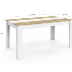 Table de salle à manger 8 personnes bois imitation hêtre et blanc