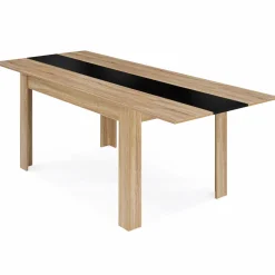 Table de salle à manger extensible en bois imitation hêtre et noire 6-10 personnes