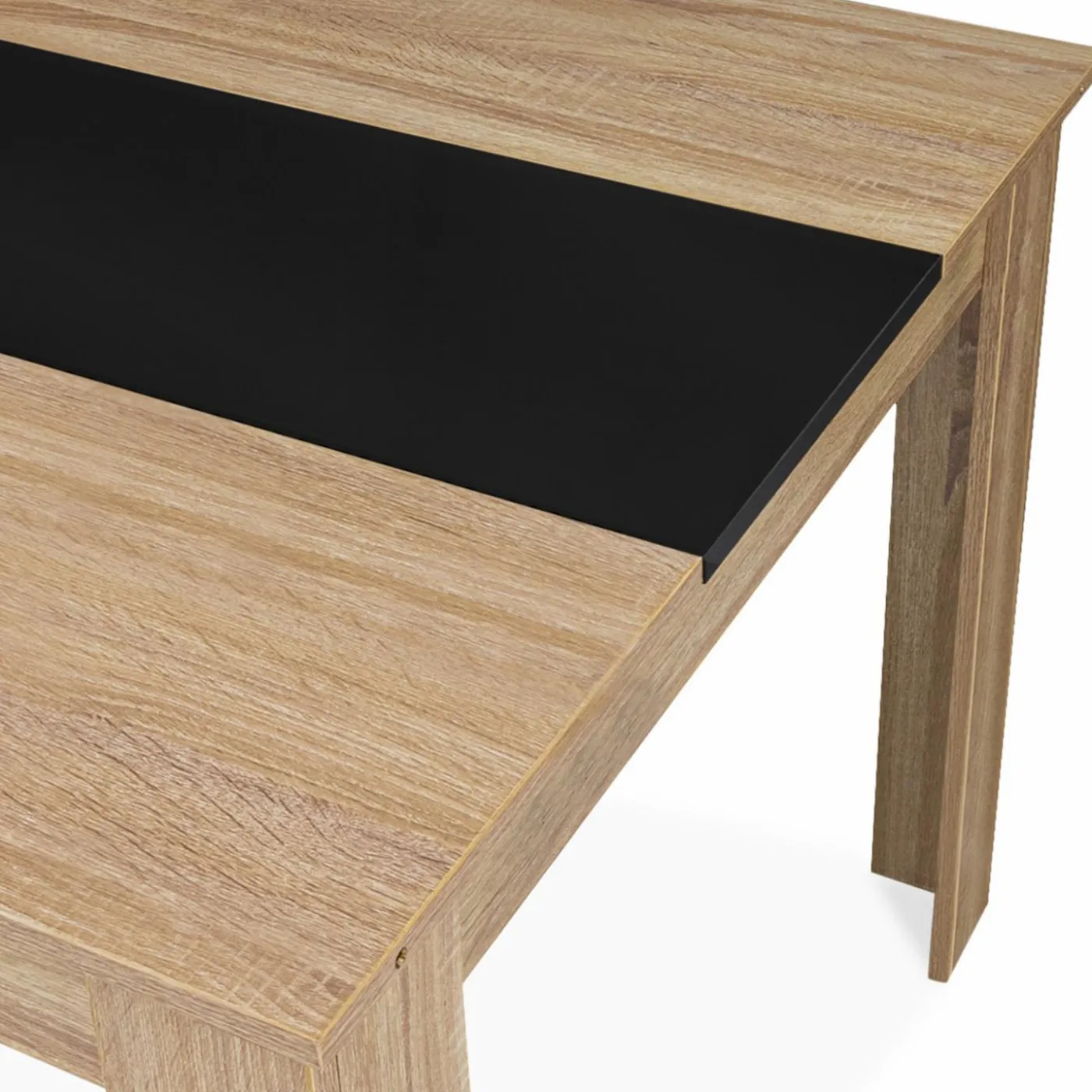 Table de salle à manger extensible en bois imitation hêtre et noire 6-10 personnes