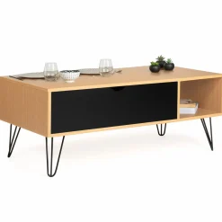 Table de salon avec plateau relevable en bois et métal